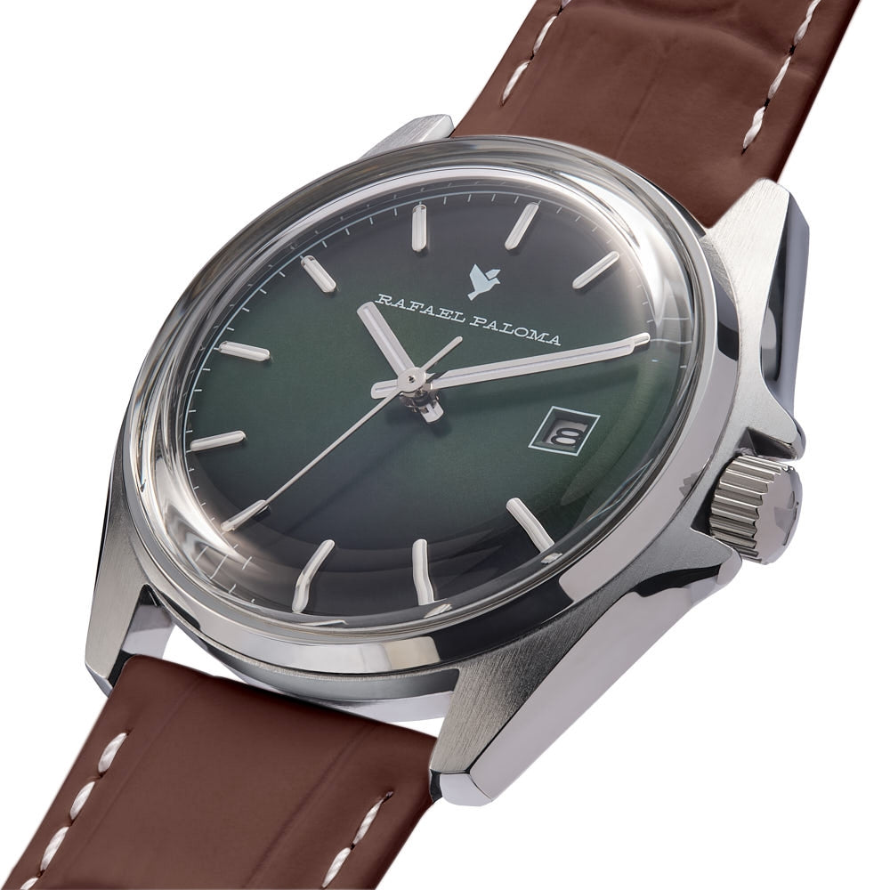 Orologio Uomo Rafael Paloma Acciaio Pelle Marrone Verde Data ORP007001
